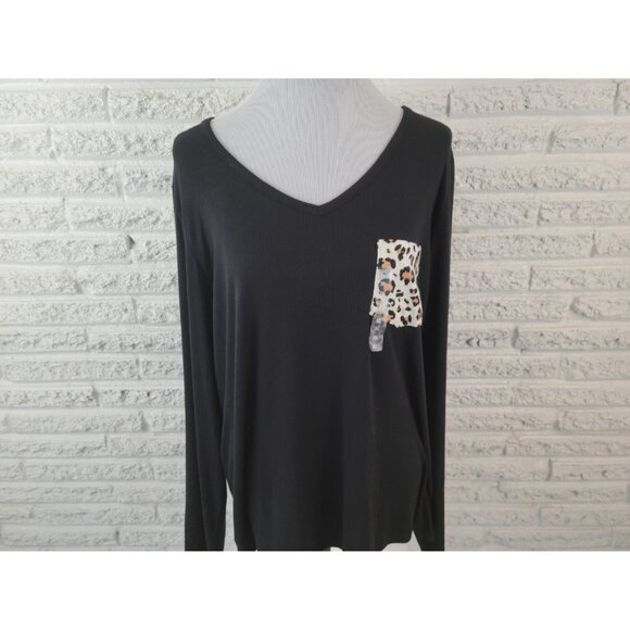 Liz Claiborne Womens Top Extra Large XL Pajama Knit Black Pocket BLA186E - Picture 3 of 7